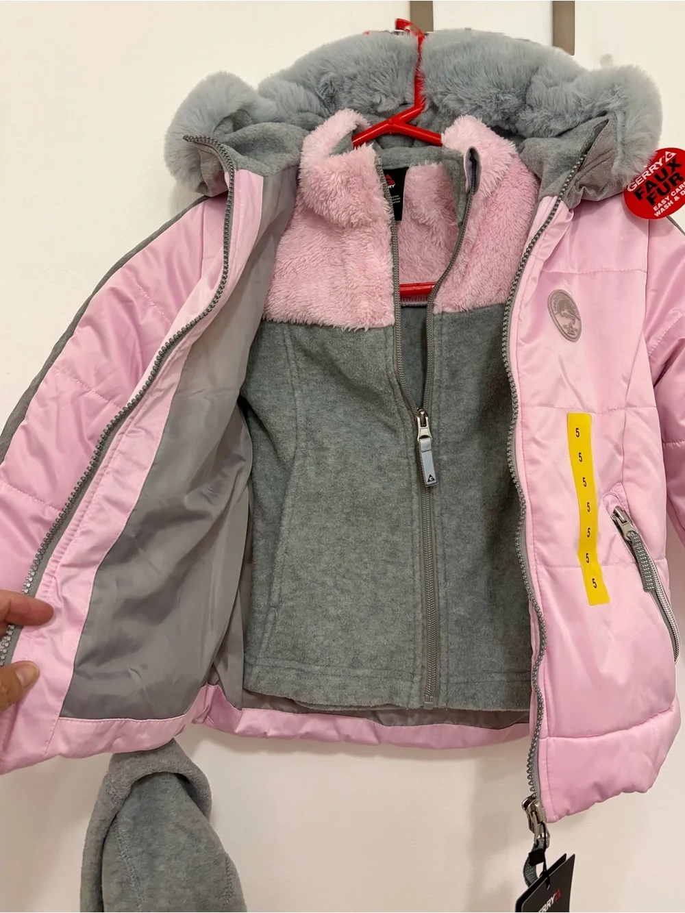 Gerry Weber Pink & Gray Insulated Girls' Winter Jacket with Faux Fur Hood